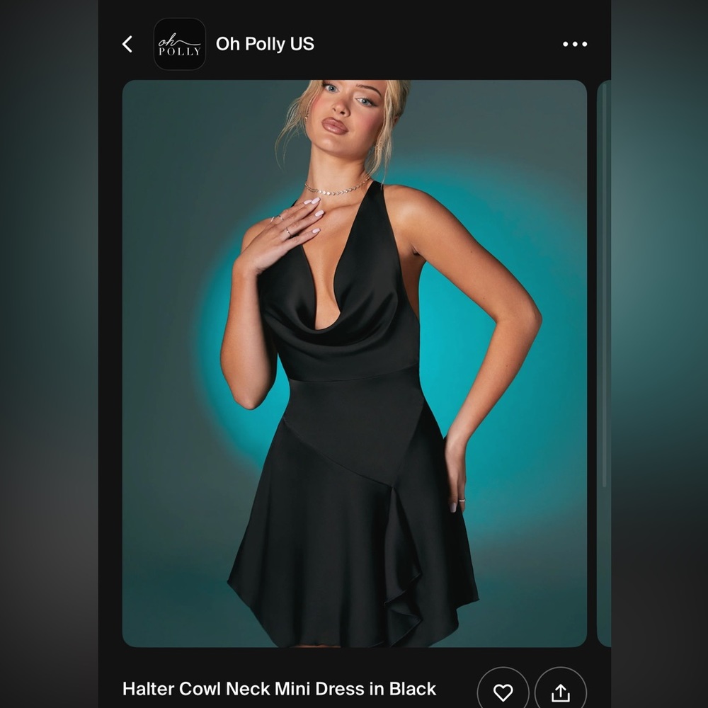 Oh Polly dress Halter Cowl Neck Mini Dress in Black